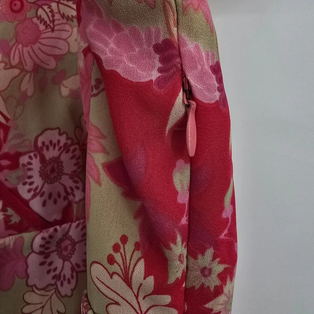 Jennifer Lauren‎ Womens Floral V-Neck Faux Wrap Top Pink Sage Green Size Large